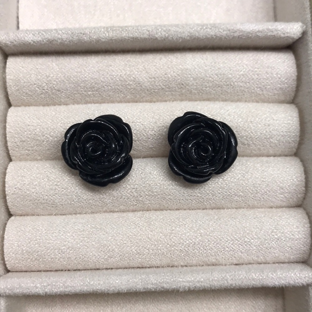 Black floral earrings